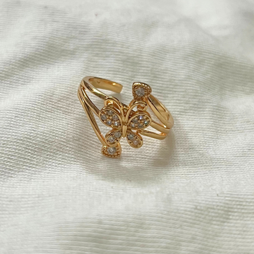 Crystal Butterfly & Heart Ring