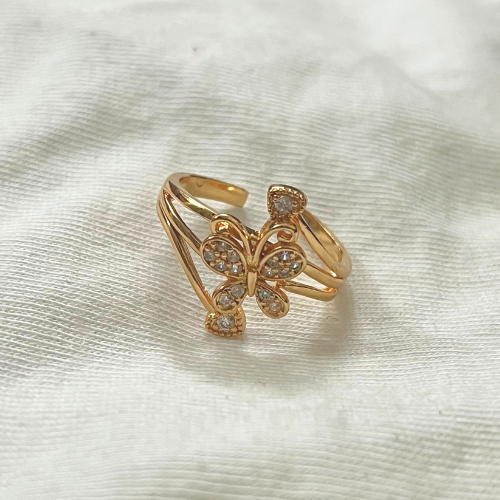 Crystal Butterfly & Heart Ring